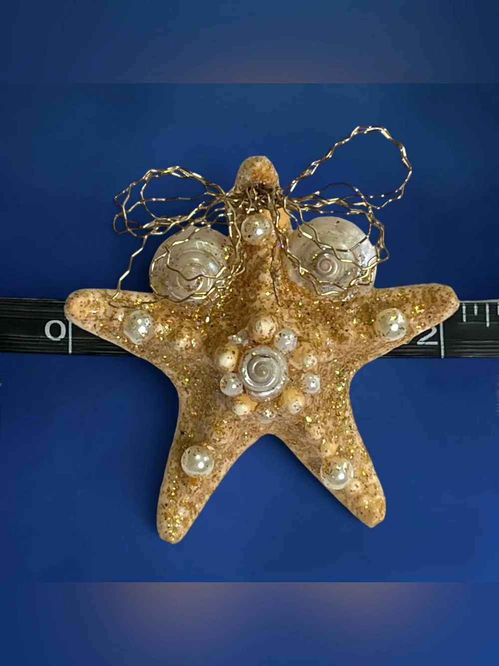 Sparkling Resin Starfish Pin Brooch Gold Tone Bow Sparkle Sea Shell Handmade 2